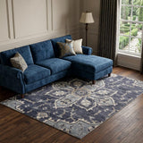 6' X 9' Ivory Gray And Blue Floral Medallion Area Rug