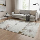 5' X 8' Ivory Red And Gold Abstract Area Rug
