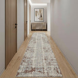 10' Ivory Red And Gray Abstract Runner Rug