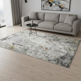 5' X 8' Ivory Gray And Gold Abstract Area Rug