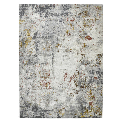 5' X 8' Ivory Gray And Gold Abstract Area Rug