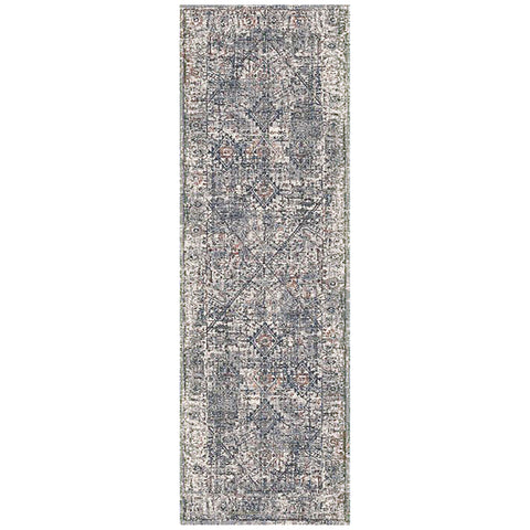 8' Ivory Gray And Rust Oriental Runner Rug