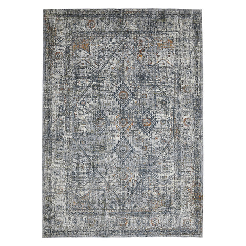 5' X 8' Ivory Gray And Rust Oriental Area Rug