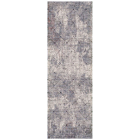 8' Ivory Black And Gray Abstract Runner Rug
