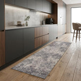 8' Ivory Black And Gray Abstract Runner Rug