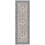 8' Ivory Blue And Gray Oriental Runner Rug