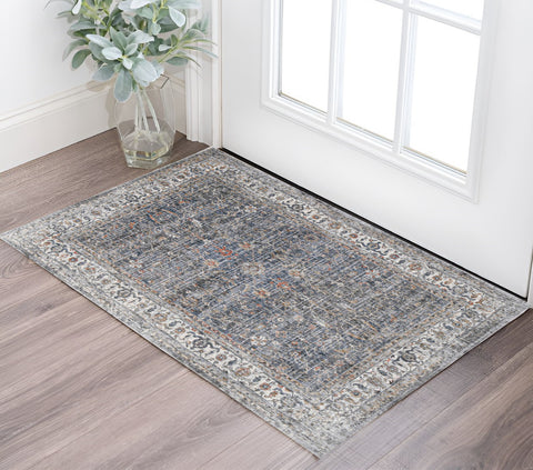 2' X 3' Ivory Charcoal And Brick Red Oriental Area Rug