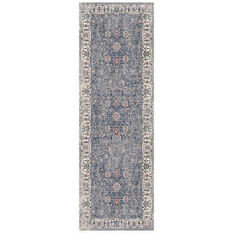 8' Ivory Charcoal And Brick Red Oriental Runner Rug