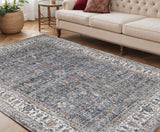 5' X 8' Ivory Charcoal And Brick Red Oriental Area Rug