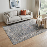 5' X 8' Ivory Charcoal And Brick Red Oriental Area Rug