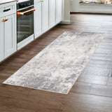 8' Ivory And Gray Abstract Runner Rug