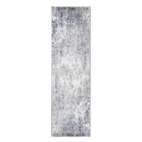 8' Gray And Light Blue Abstract Runner Rug
