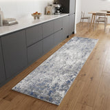 8' Gray And Light Blue Abstract Runner Rug