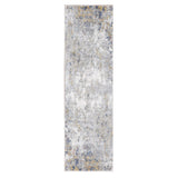 8' Ivory Blue And Yellow Abstract Runner Rug