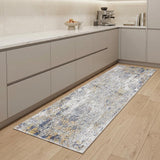 8' Ivory Blue And Yellow Abstract Runner Rug