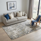 5' X 8' Ivory Blue And Yellow Abstract Area Rug