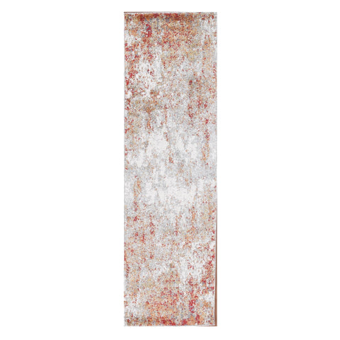 8' Ivory Red And Gray Abstract Runner Rug