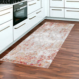 8' Ivory Red And Gray Abstract Runner Rug