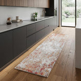 8' Ivory Red And Gray Abstract Runner Rug