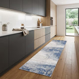 8' Dark Blue And Gray Abstract Runner Rug