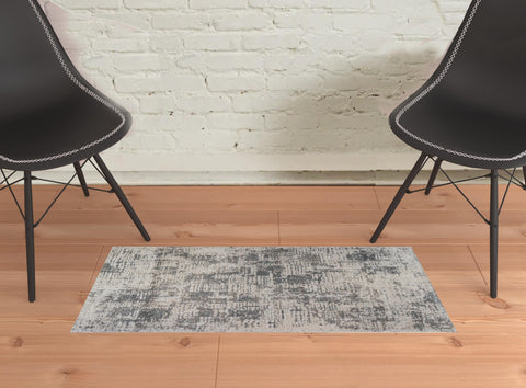 2' X 3' Gray and Beige Abstract Power Loom Area Rug