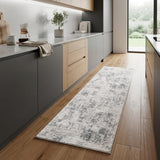 8' Gray and Beige Abstract Power Loom Runner Rug