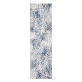 8' Ivory Blue And Gray Abstract Runner Rug