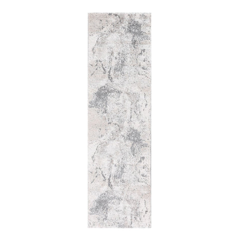 8' Cream and Gray Abstract Power Loom Runner Rug
