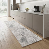 8' Cream and Gray Abstract Power Loom Runner Rug