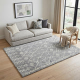 5' X 8' Gray And Ivory Geometric Shag Area Rug