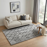 5' X 8' Gray And Black Geometric Shag Area Rug