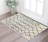 2' X 3' Ivory And Black Geometric Shag Area Rug