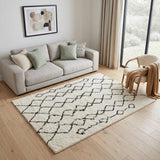 5' X 8' Ivory And Black Geometric Shag Area Rug