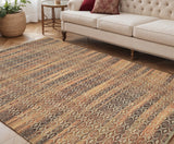 5' X 8' Tan And Red Jute Geometric Flatweave Handmade Area Rug
