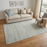 5' X 8' Light Blue And Tan Jute Geometric Flatweave Handmade Area Rug