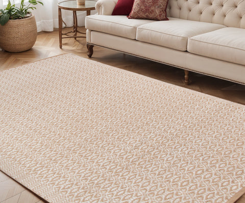 5' X 8' Tan And Ivory Jute Geometric Flatweave Handmade Area Rug