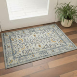 2' X 3' Ivory And Yellow Oriental Distressed Area Rug