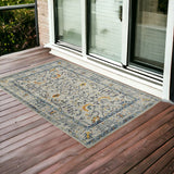 3' X 4' Ivory And Yellow Oriental Distressed Area Rug