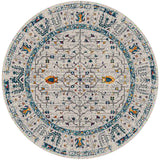 7' Ivory And Yellow Oriental Distressed Round Rug