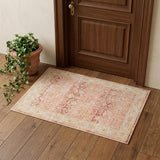 2' X 3' Salmon And Tan Floral Distressed Area Rug