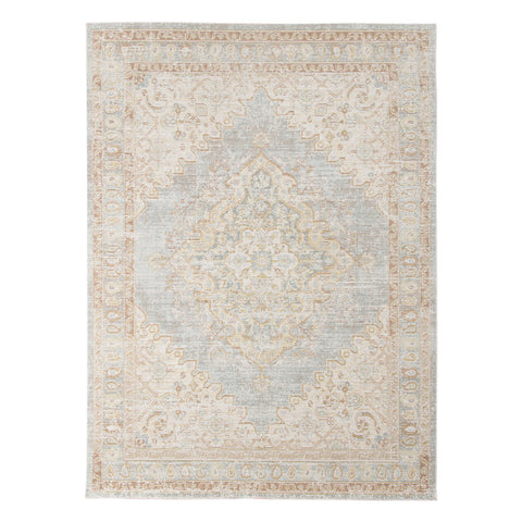 2' X 3' Beige and Gray Medallion Power Loom Worn Faded Area Rug