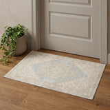 2' X 3' Beige and Gray Medallion Power Loom Worn Faded Area Rug