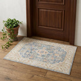 2' X 3' Coral And Blue Floral Distressed Area Rug