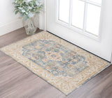 2' X 3' Coral And Blue Floral Distressed Area Rug