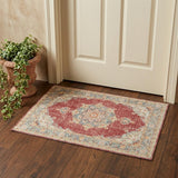 2' X 3' Ivory Red And Blue Medallion Distressed Area Rug