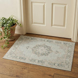 2' X 3' Tan And Light Green Medallion Distressed Area Rug