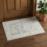 2' X 3' Ivory Blue And Green Floral Distressed Area Rug