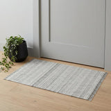 2' X 3' Ivory Black And Gray Geometric Flatweave Handmade Distressed Area Rug With Fringe