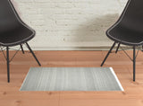 2' X 3' Gray And Ivory Geometric Flatweave Handmade Distressed Area Rug With Fringe