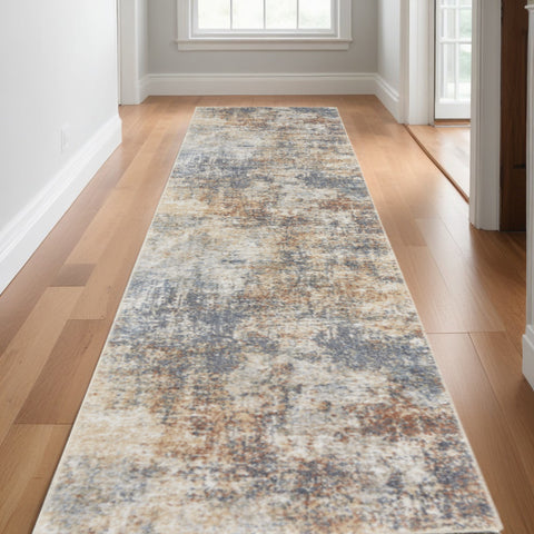 10' Cream Abstract Runner Rug